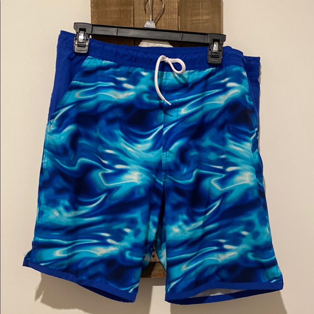 Lands' End Blue Board Shorts with Dynamic Wave Design